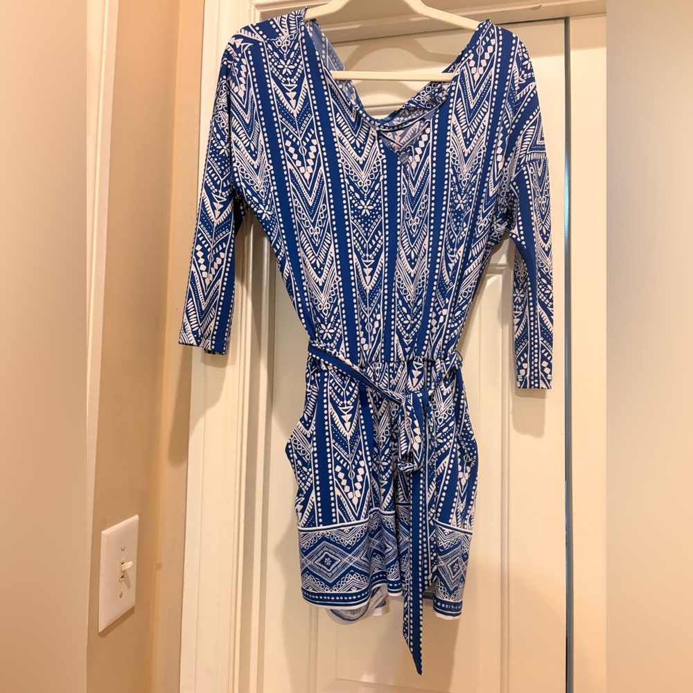 Market & Spruce Blue and White Printed Tie-Waist Romper